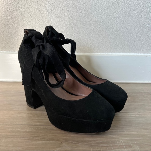 Tabitha Simmons Sky Velvet Ankle Tie Platform Pumps Size 38 - Picture 4 of 13